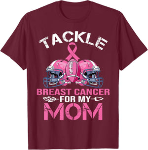 Tackle Football For My Mom Pink Ribbon Breast Cancer Women T-Shirt - T-Shirt | Maroon