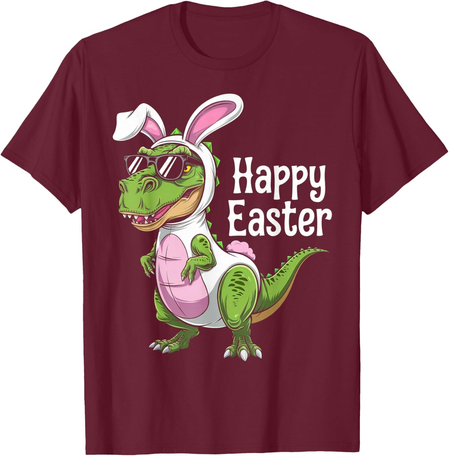 Dinosaur Easter Egg Hunt Bunny T-Shirt - T-Shirt | Maroon