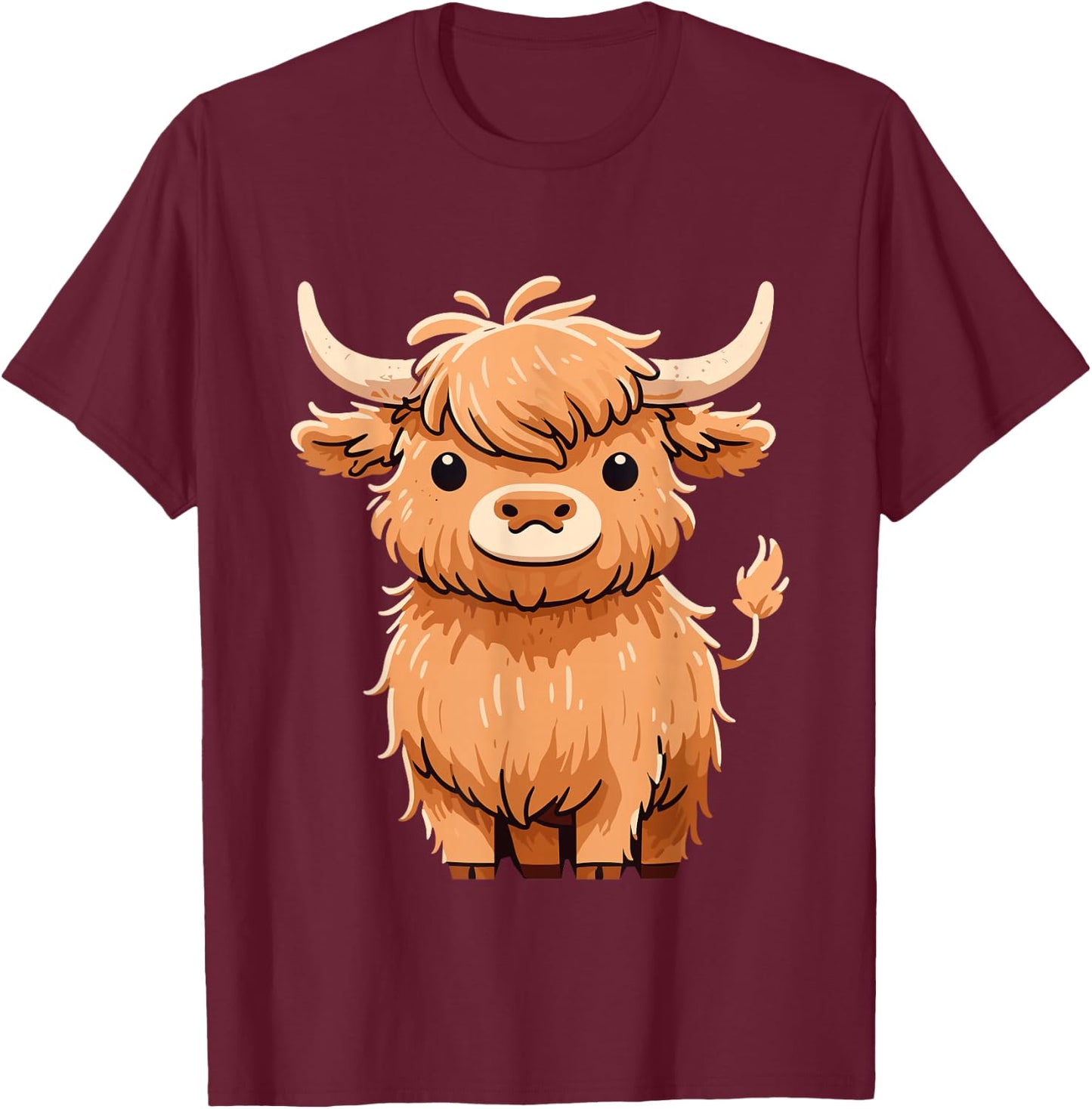 Cute Hairy Scottish Highland Cow T-Shirt - T-Shirt | Maroon