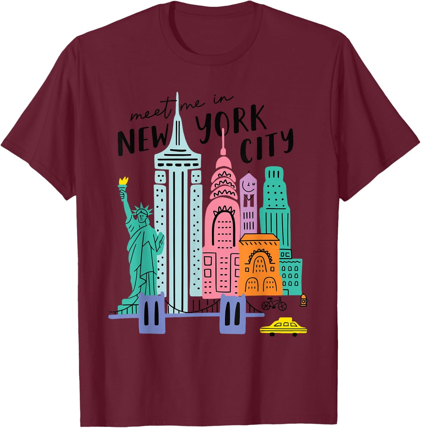 Meet me in New York - Mignon État américain Voyage Retro T-Shirt - T-Shirt | Maroon