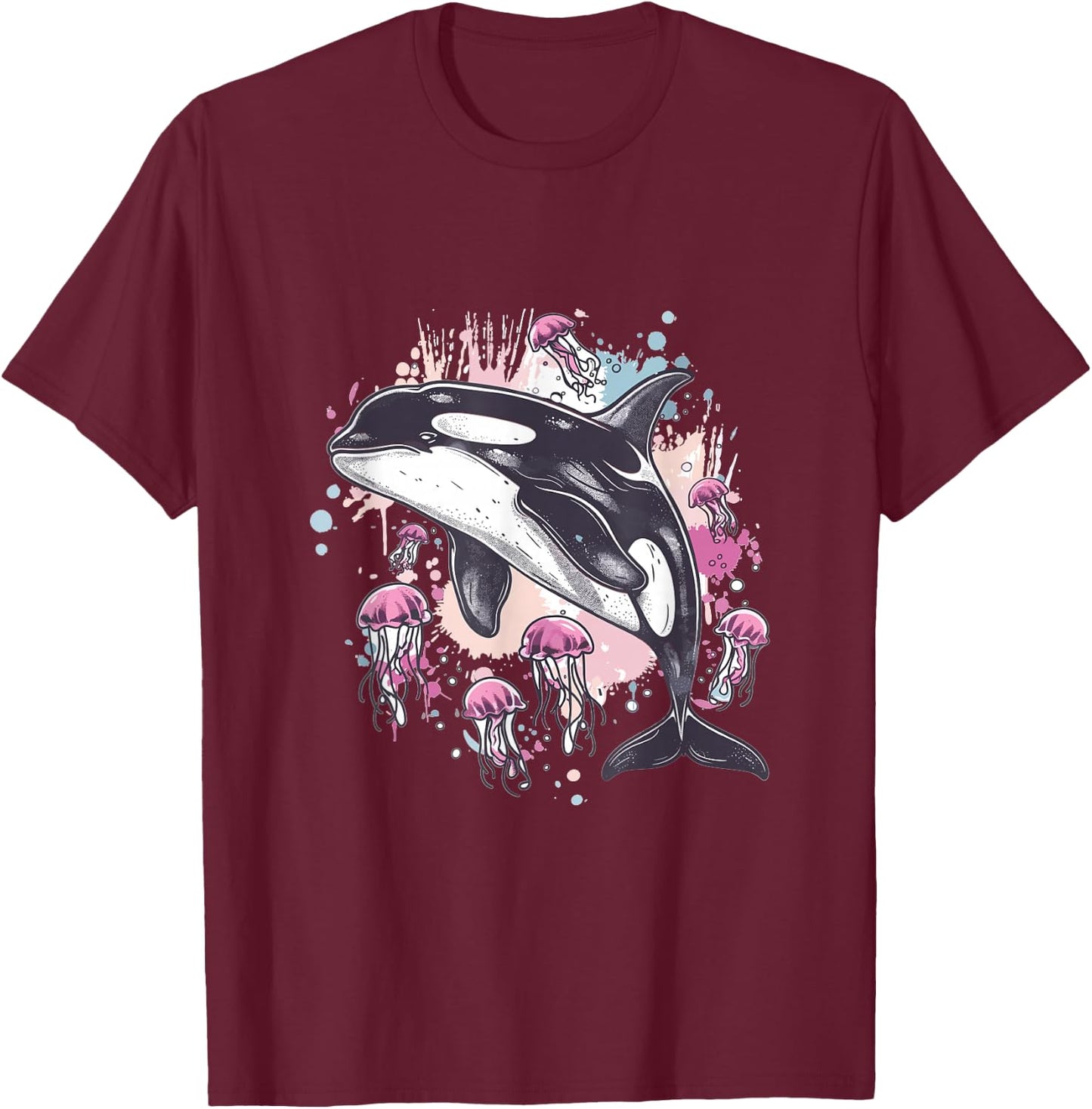Orca Whale Jellyfish Graphic T-Shirt - T-Shirt | Maroon