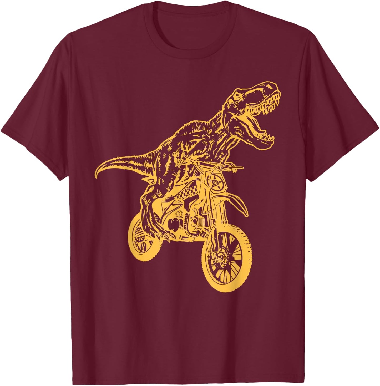 Motocross Dinosaur Dirtbike Dino - Dirt Bike Dinosaur T-Shirt - T-Shirt | Maroon