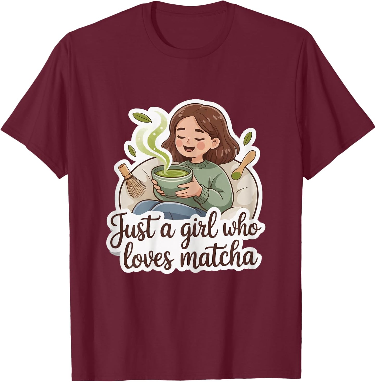 Cute Matcha Lover Girls Cozy T-Shirt - T-Shirt | Maroon