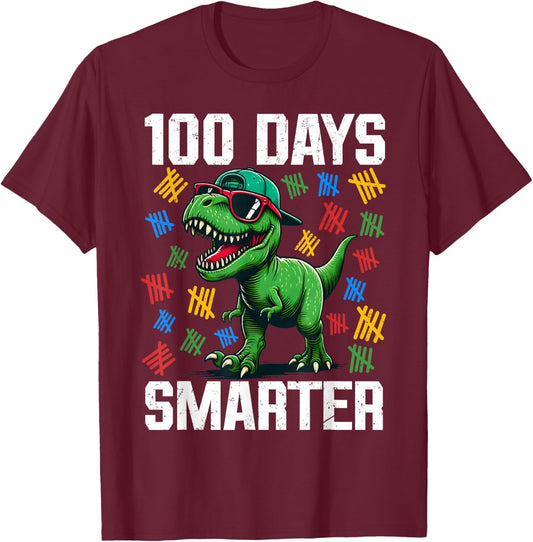 100 Days Smarter Dinosaur 100 Days Of School Boys Toddler T-Shirt - T-Shirt | Maroon