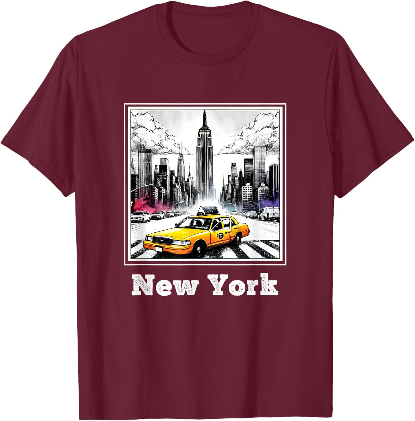 NYC New York Yellow Cab Taxi Gift Souvenir New York Taxi , Black, S T-Shirt - T-Shirt | Maroon