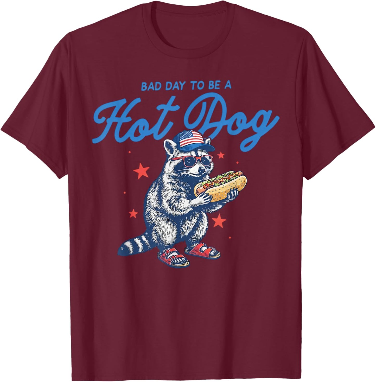 Bad Day to Be A Hotdog Funny Raccoon Merica 4th of July Kids T-Shirt - T-Shirt | Maroon