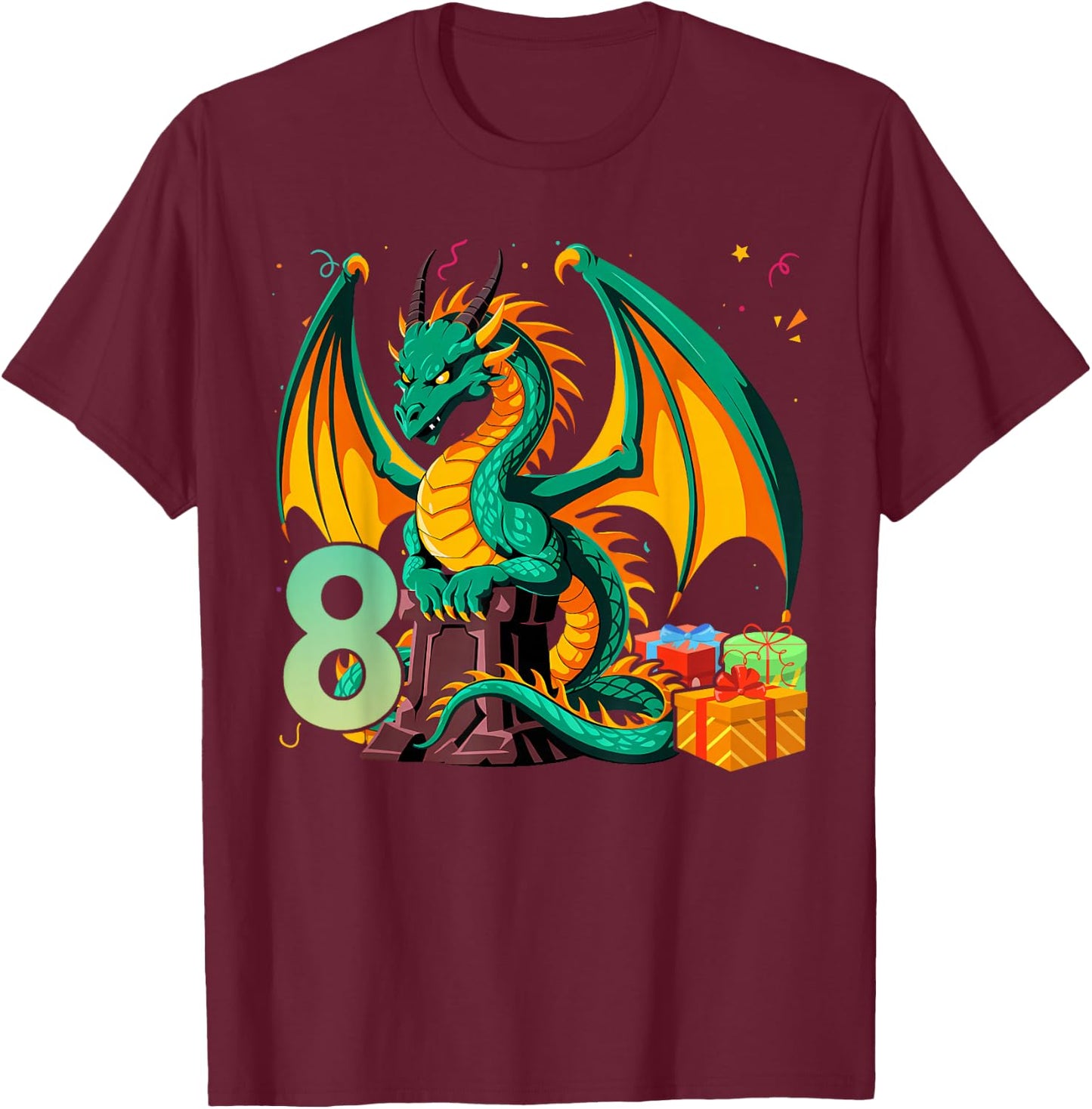 Children's Birthday Dragon 8 Years Boy Dragon Number Age T-Shirt - T-Shirt | Maroon