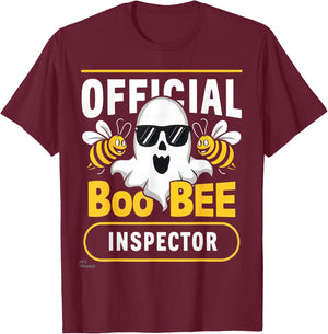 Official Boo Bee Inspector Halloween Humor Funny Ghost T-Shirt - T-Shirt | Maroon