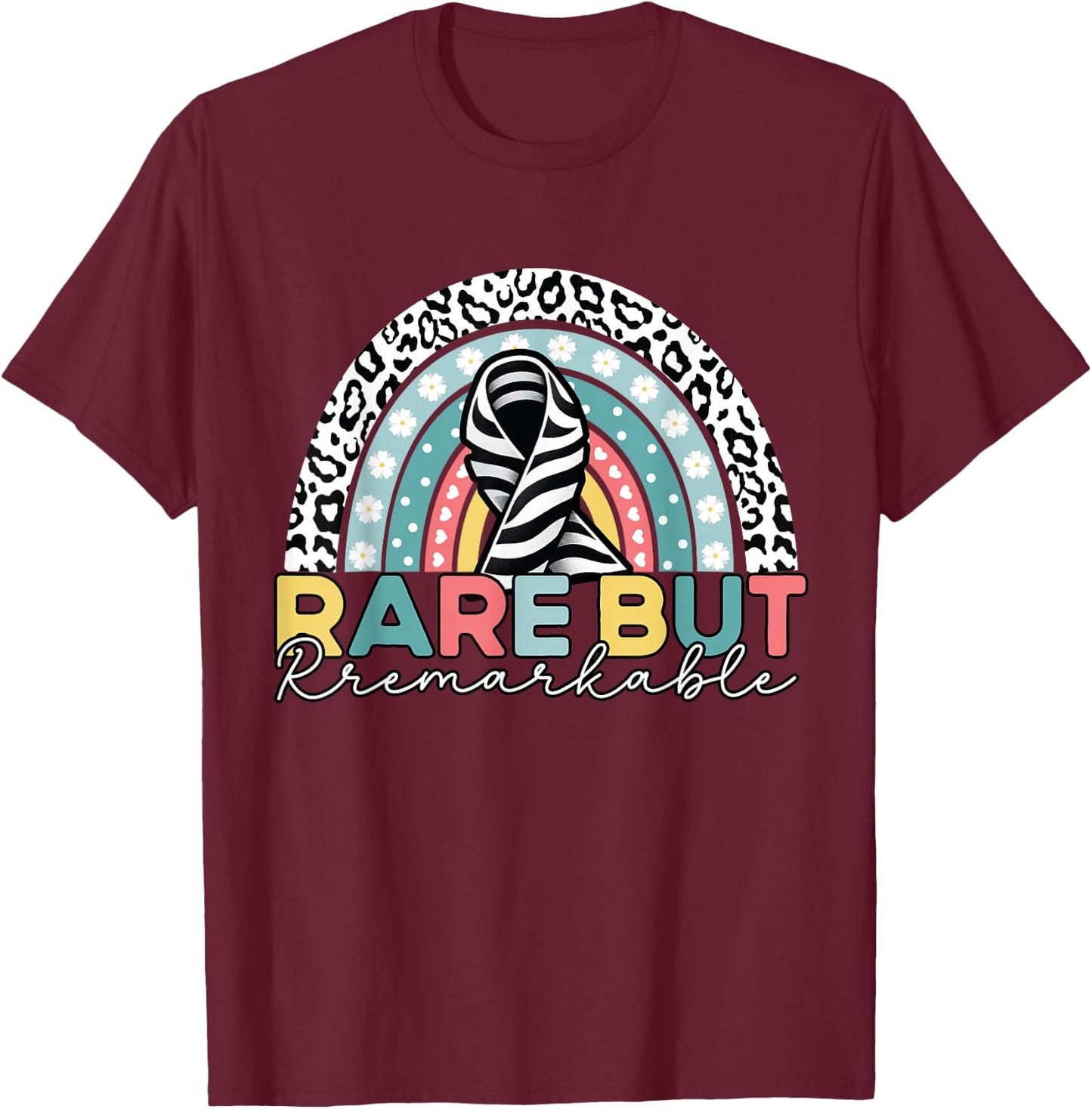 Rare Disease Awareness -Zebra Ribbon Rare Disease Day T-Shirt - T-Shirt | Maroon