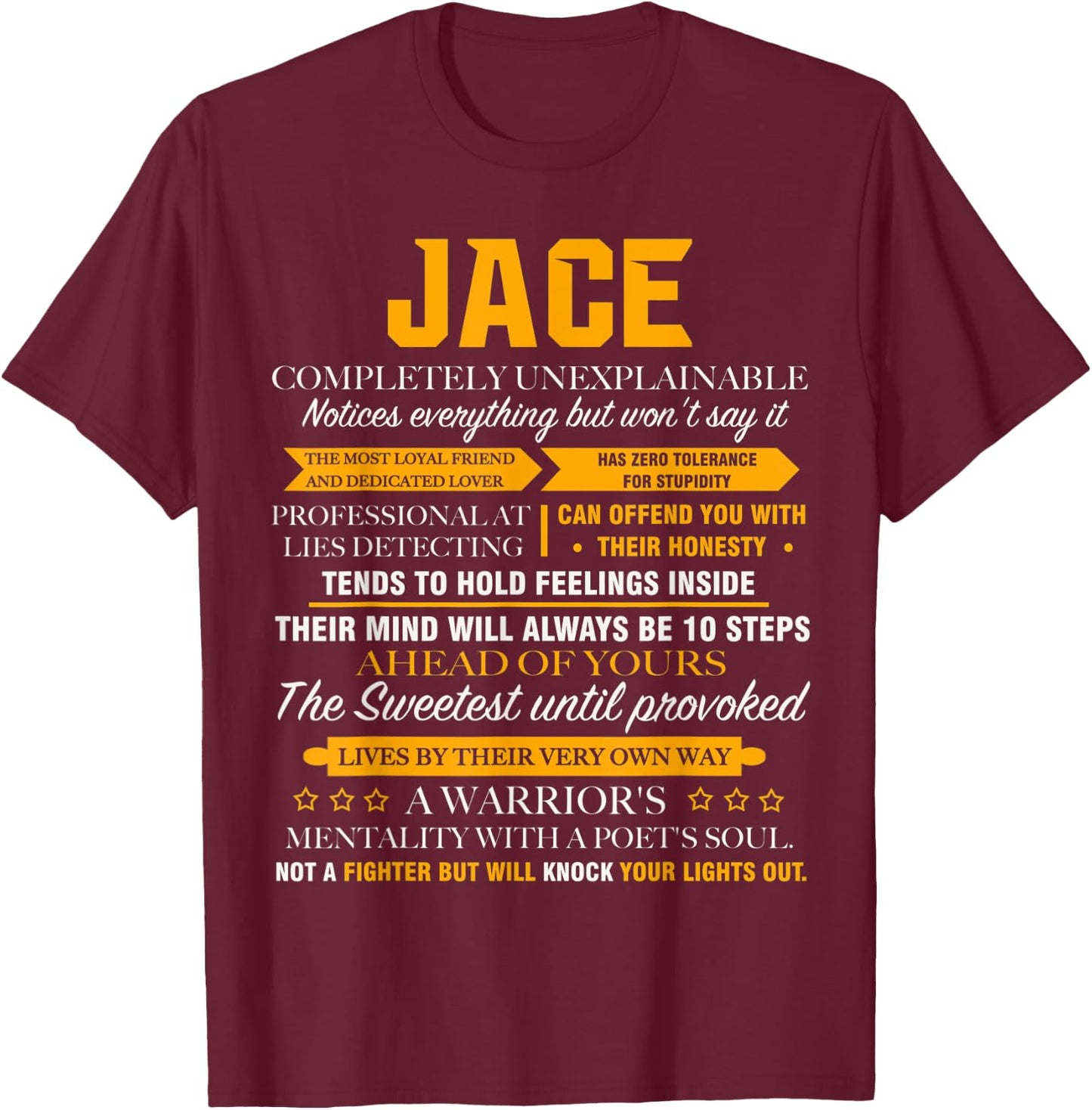 Jace completely unexplainable name shirt Front Print 1kana T-Shirt - T-Shirt | Maroon