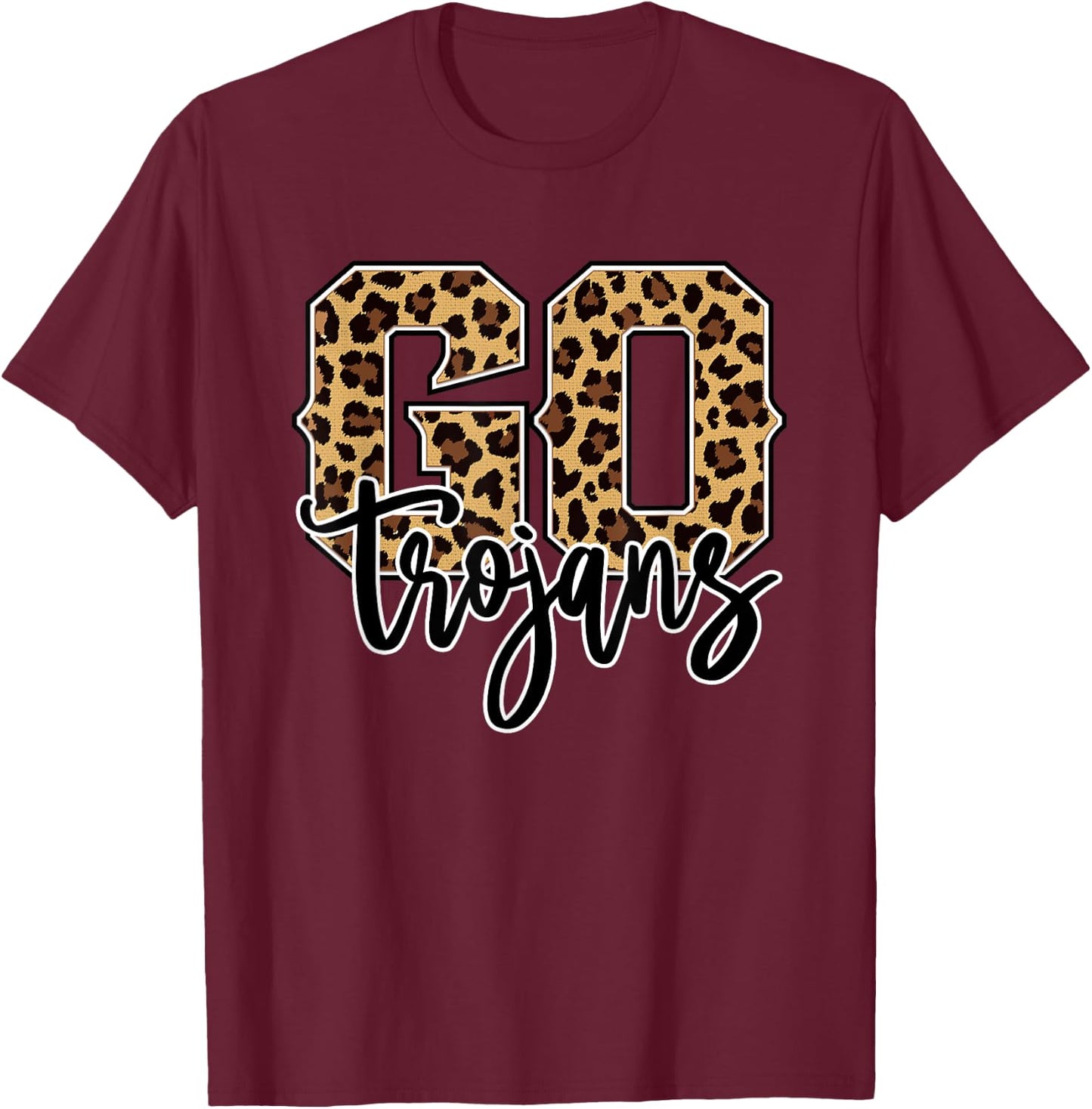 Trojans Go Trojans Leopard Print Graphic T-Shirt - T-Shirt | Maroon