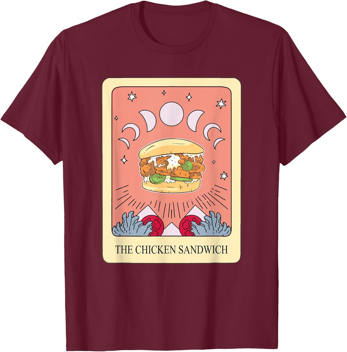 Chicken Sandwich Tarot Card Shirt Funny Chicken Burger T-Shirt - T-Shirt | Maroon
