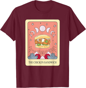 Chicken Sandwich Tarot Card Shirt Funny Chicken Burger T-Shirt - T-Shirt | Maroon