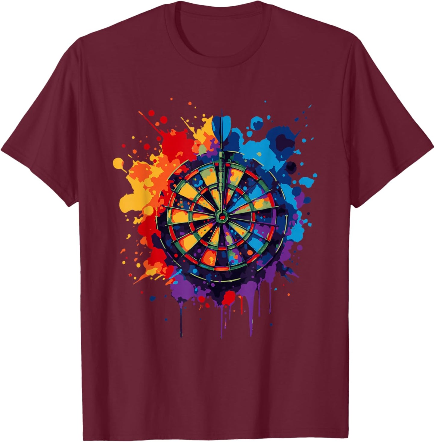 Colourful Splash Art Dart Player Throwing Dart Player , black T-Shirt - T-Shirt | Maroon