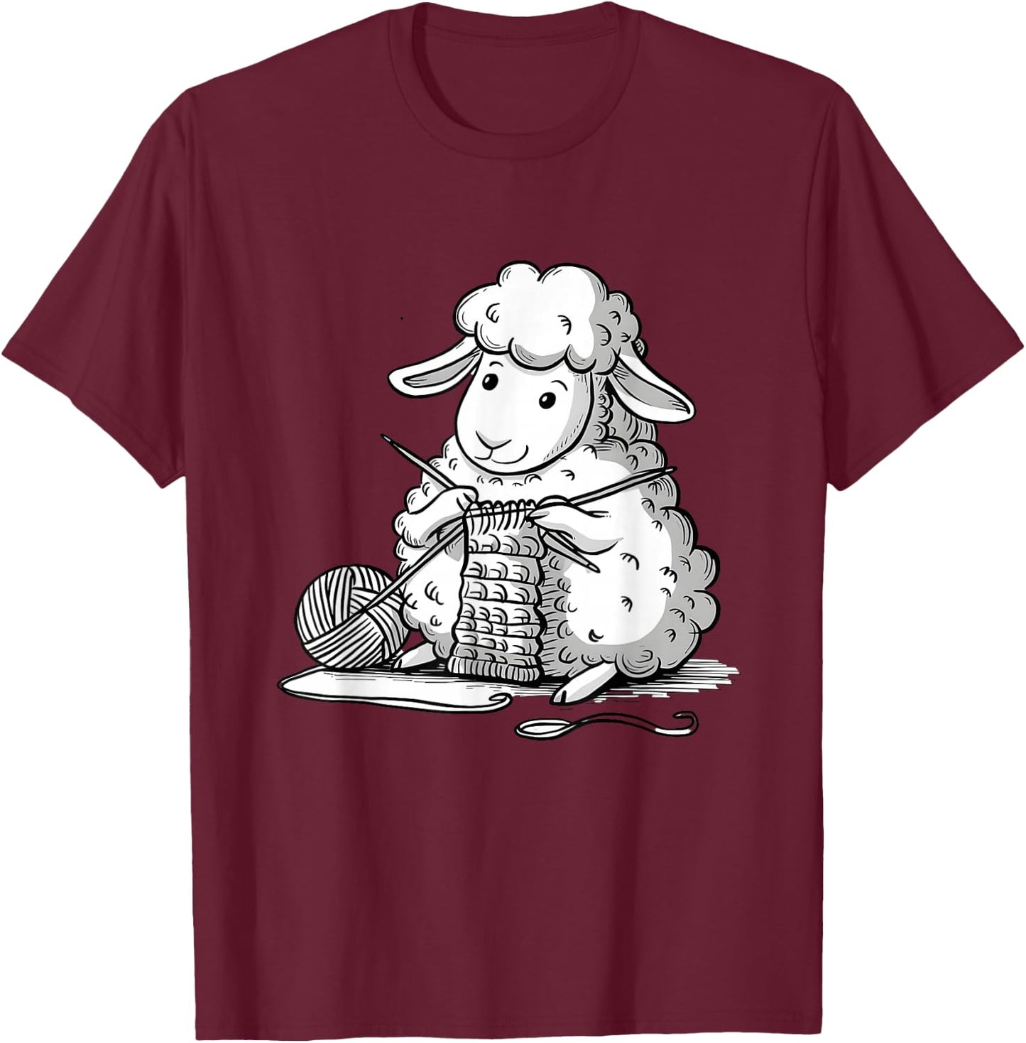 Knitting Sheep Adorable Crafting Art T-Shirt - T-Shirt | Maroon