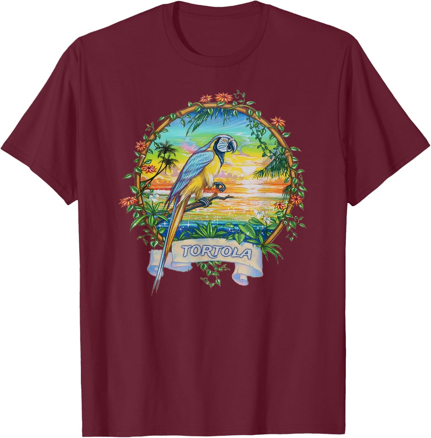 Tortola, BVI Vintage Tropical Parrot Vacation T-Shirt - T-Shirt | Maroon