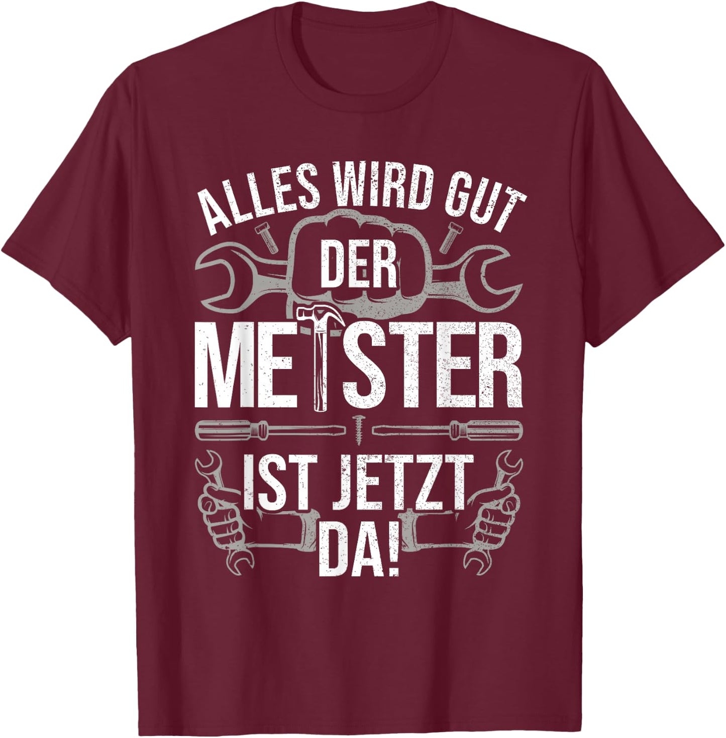 Meisterprüfung bestanden Dachdecker Geschenk Kfz Mechaniker & Kfz-Mechatroniker, Meisterbrief Meister , Schwarz, Klein, , Halbarm, Klassisch, EU 38/40 T-Shirt - T-Shirt | Maroon
