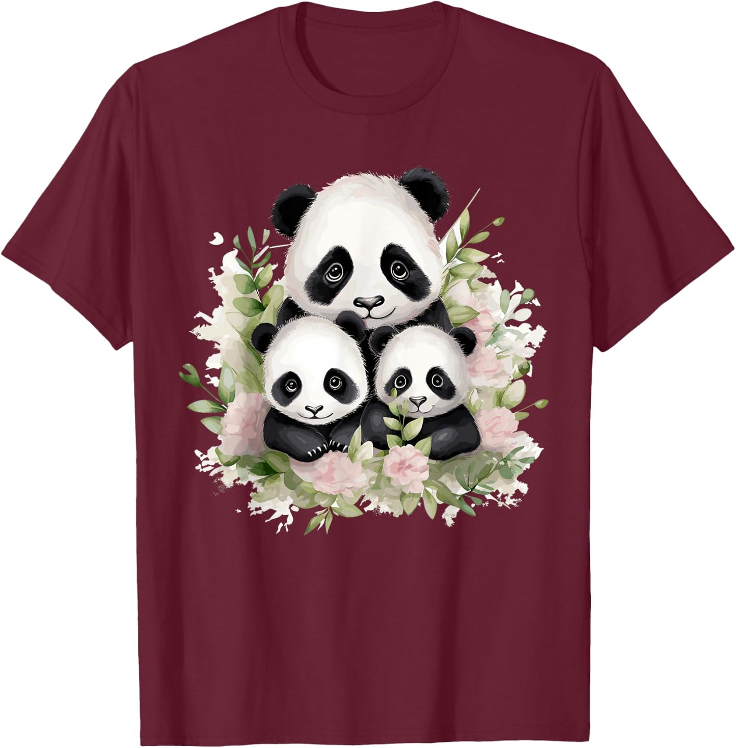 Cute Panda Lovers Kawaii Asian Bears Apparel Gifts Watercolor Panda -Adults & Kids Black Short Sleeve Classic Fit Small T-Shirt - T-Shirt | Maroon