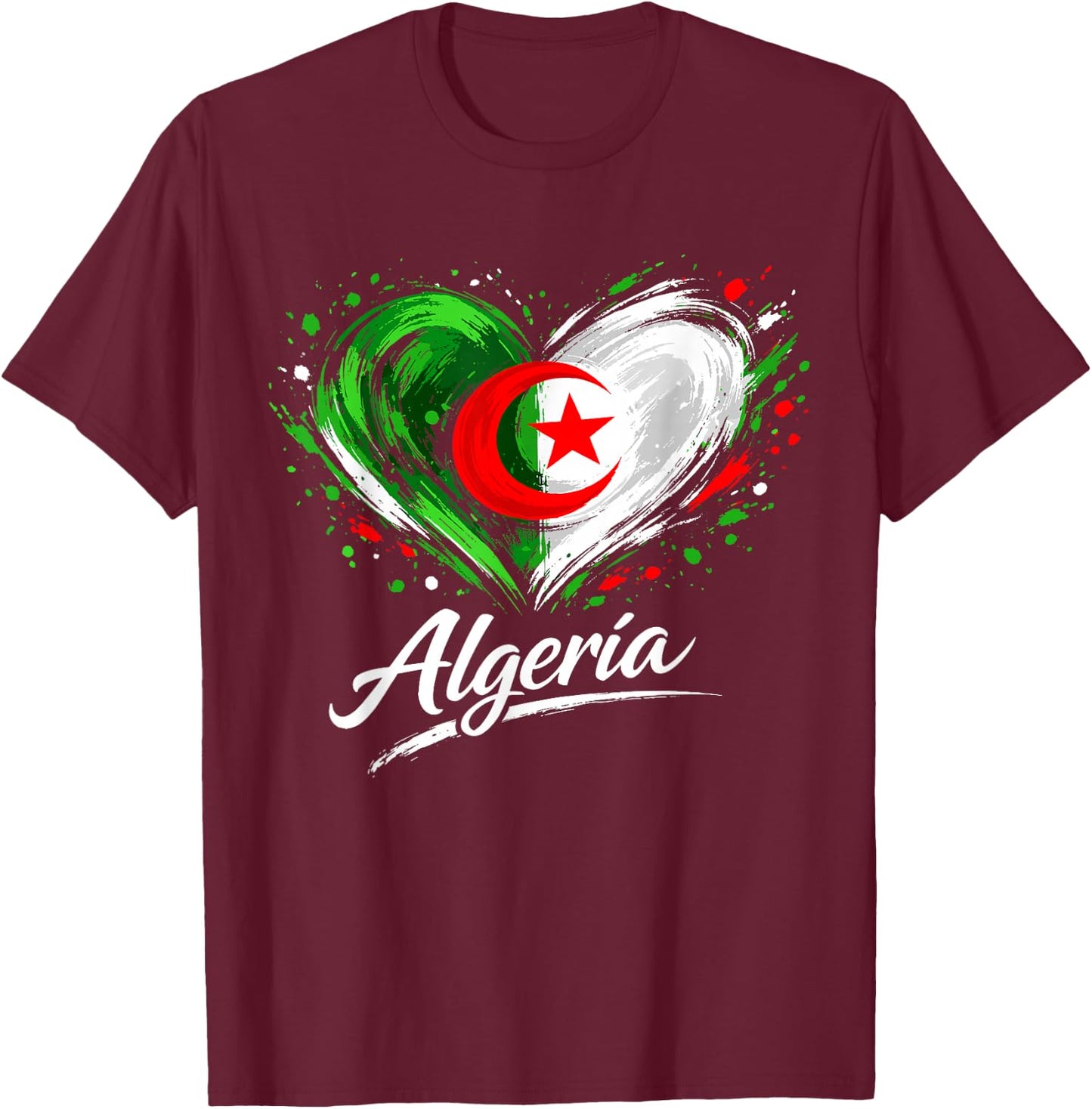 Algeria Heart Patriotic Algerian Pride T-Shirt - T-Shirt | Maroon