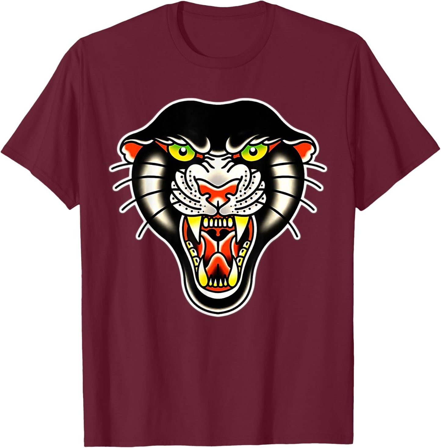 Panther Head Traditional Tattoo Flash T-Shirt - T-Shirt | Maroon