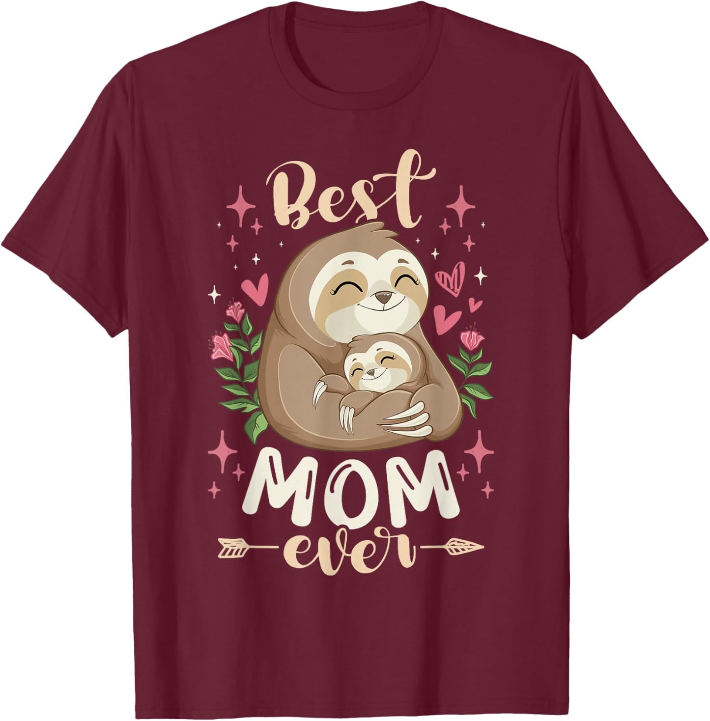 Best Mom Ever, Sloth Mother & Child, Mother's Day T-Shirt - T-Shirt | Maroon