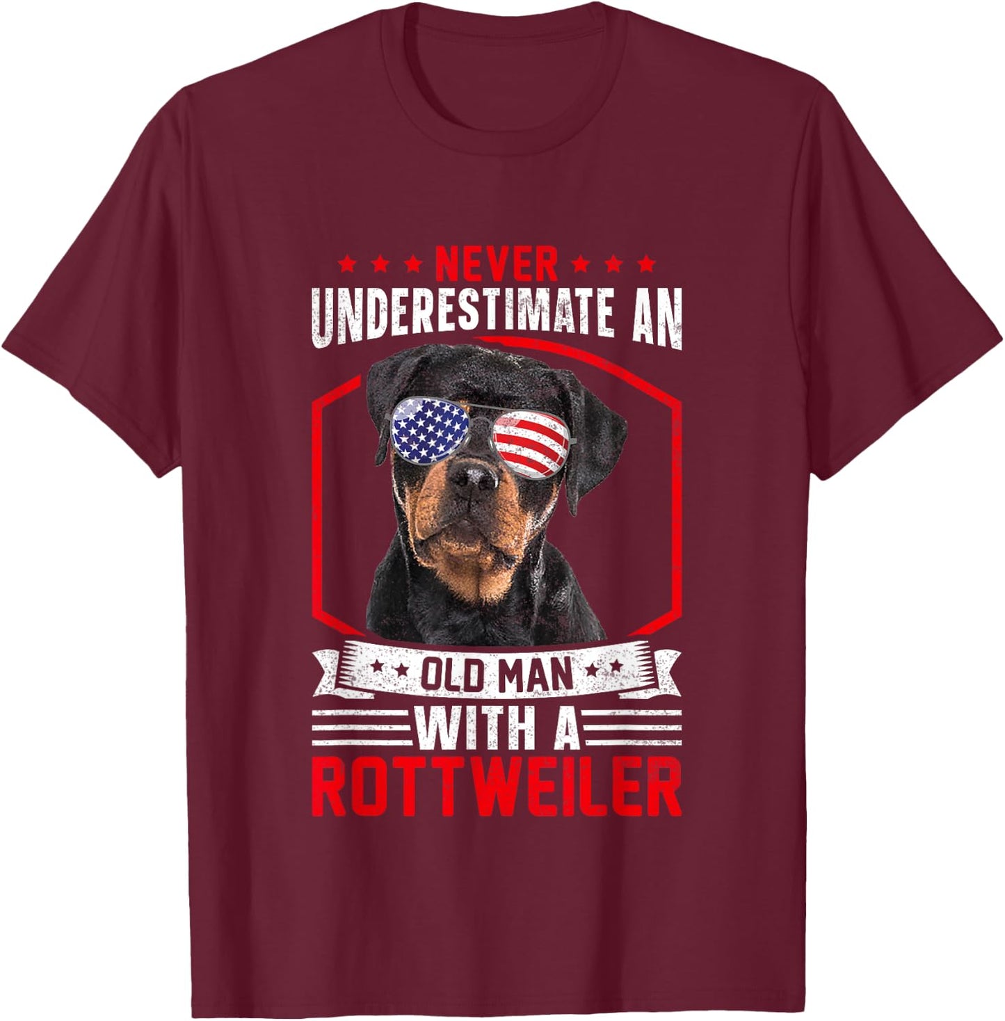 Grandpa Father Dog - Never Underestimate Old man Rottweiler T-Shirt - T-Shirt | Maroon