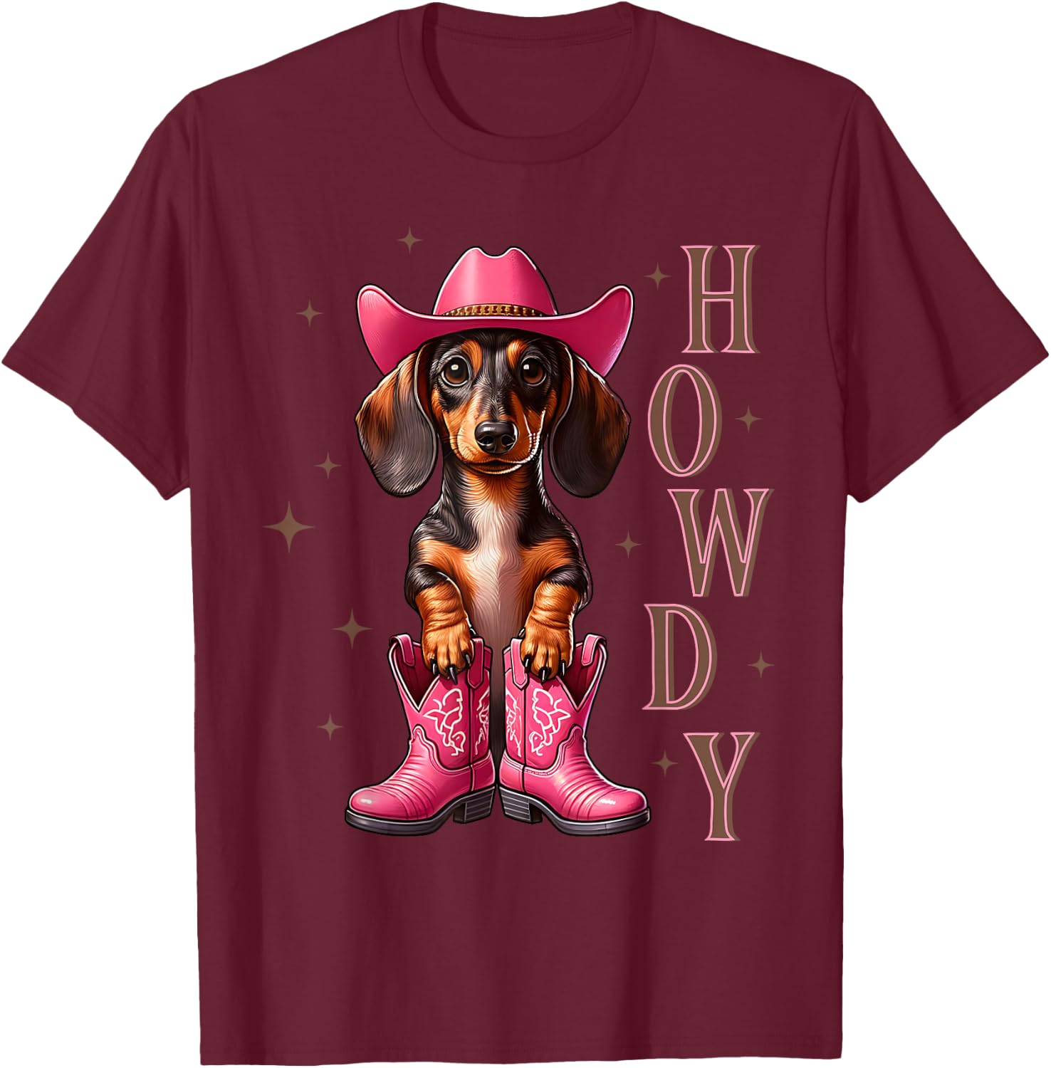 Howdy Dackel Cowboy Westernhund Cowgirl Damen Mädchen T-Shirt - T-Shirt | Maroon