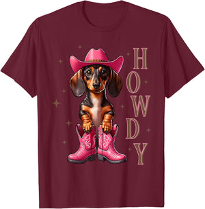 Howdy Dackel Cowboy Westernhund Cowgirl Damen Mädchen T-Shirt - T-Shirt | Maroon