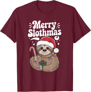 Merry Slothmas Christmas Sloth T-Shirt - T-Shirt | Maroon