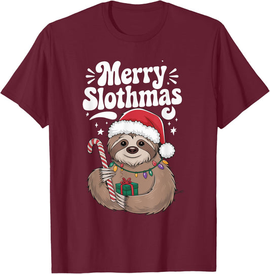 Merry Slothmas Christmas Sloth T-Shirt - T-Shirt | Maroon