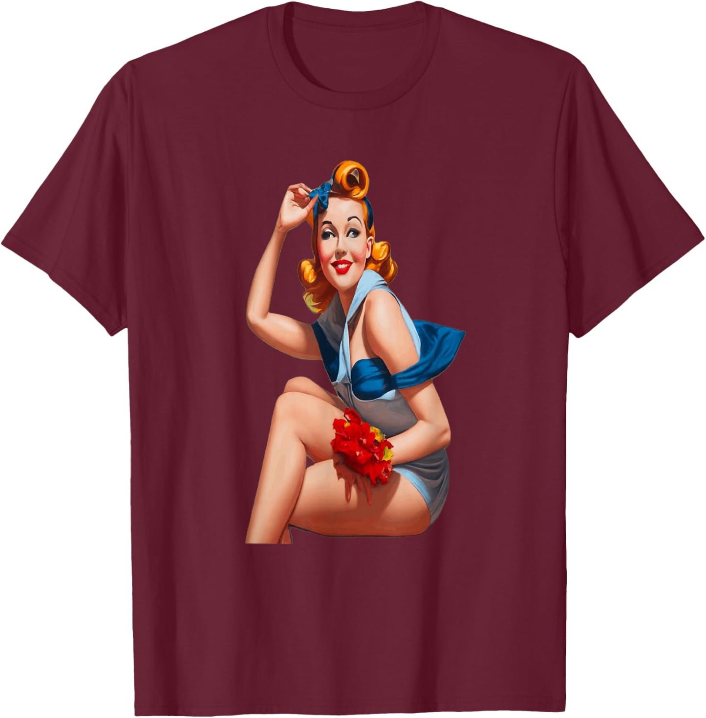 Femme pin up , Black, S T-Shirt - T-Shirt | Maroon