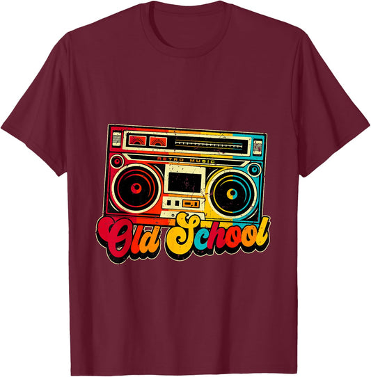 Old School Retro Boombox Hip Hop Music T-Shirt - T-Shirt | Maroon