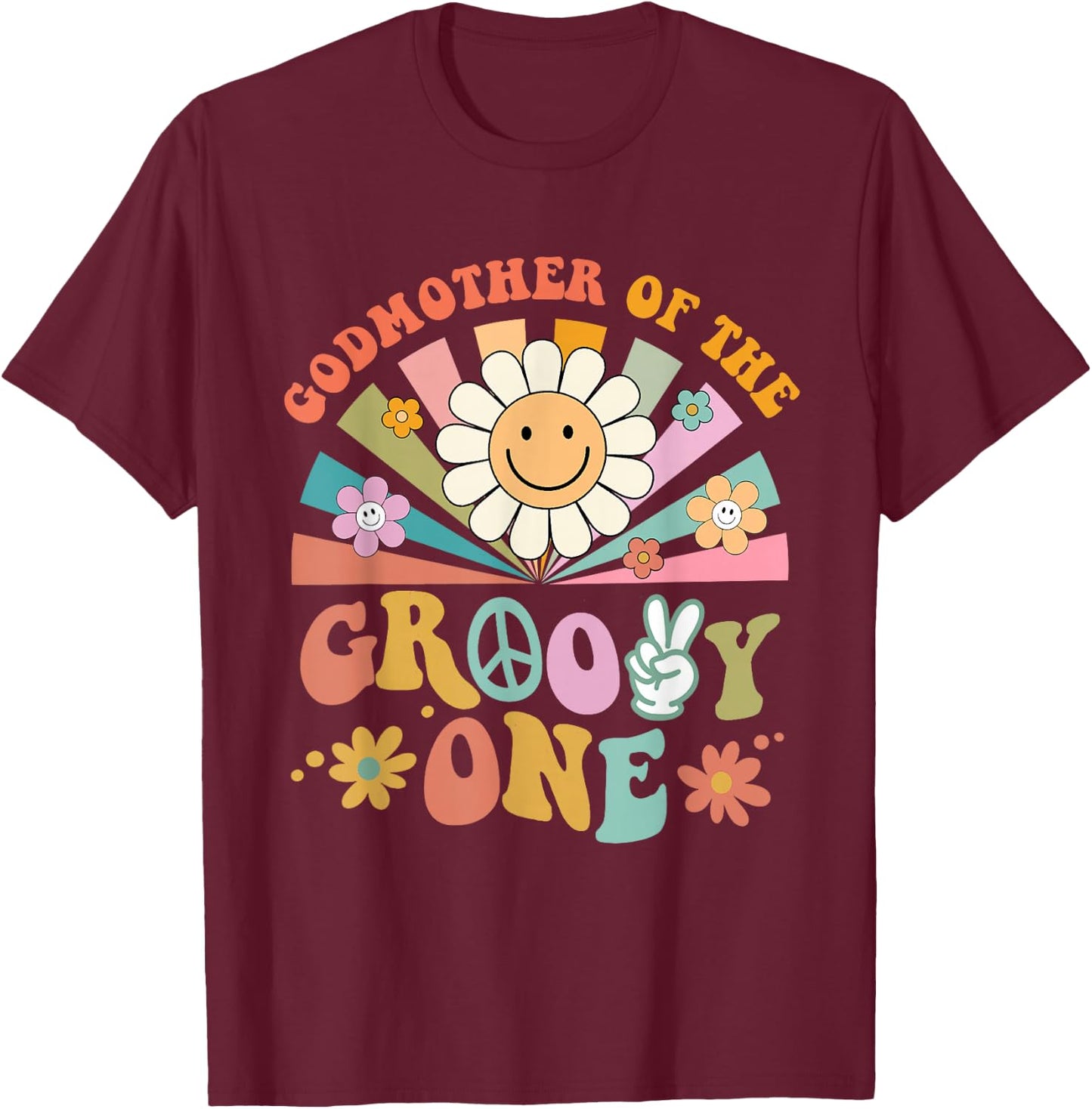Godmother of Groovy One Matching Family First Birthday Party T-Shirt - T-Shirt | Maroon