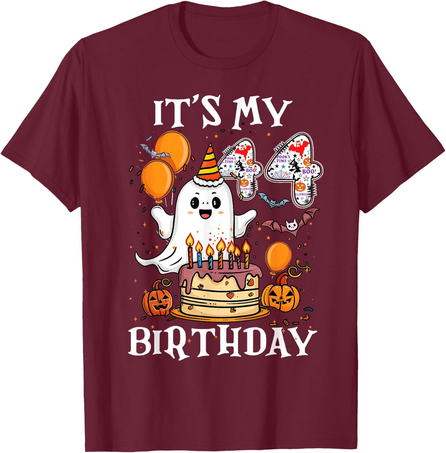 Boo It's My 44th Birthday Halloween Ghost 44 Years Old B-day T-Shirt - T-Shirt | Maroon