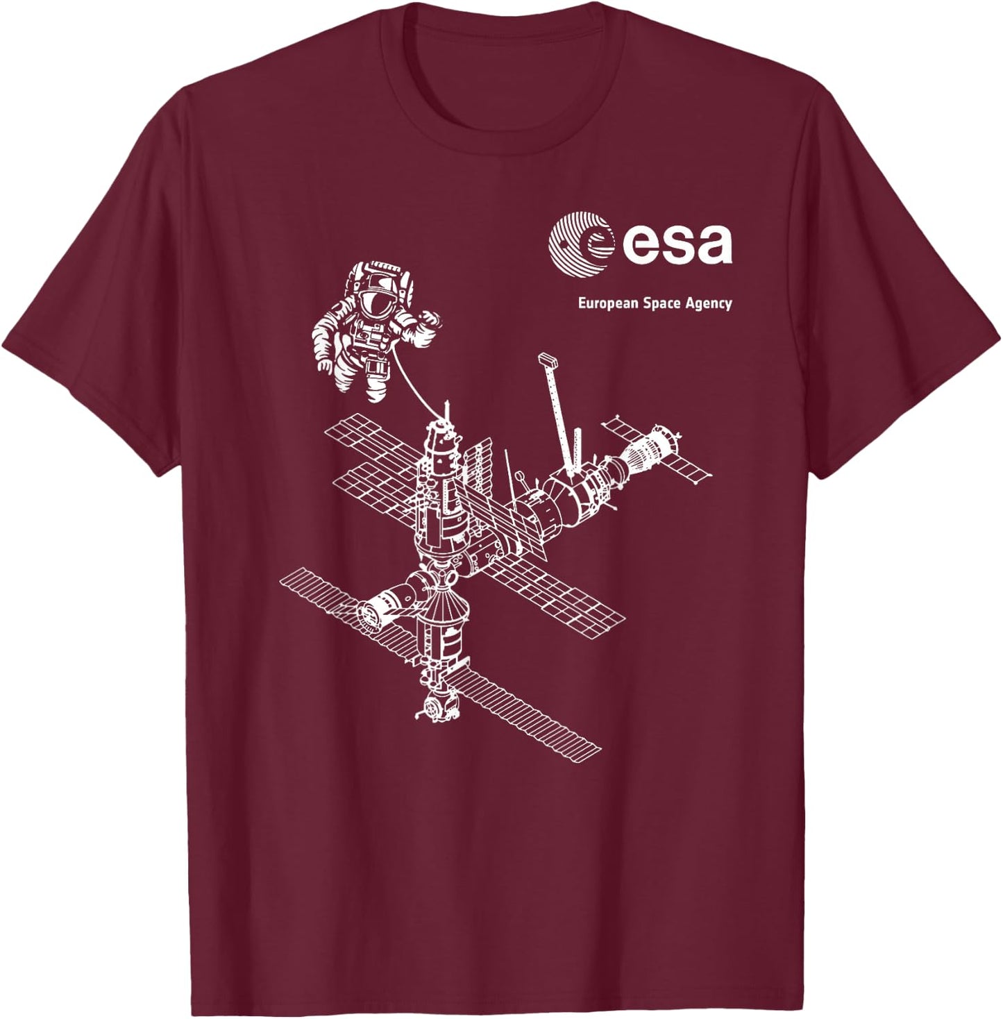 ESA ISS Internationale Raumstation Astronaut - ESA ISS - Erwachsene - Astronaut - Schwarz - S T-Shirt - T-Shirt | Maroon