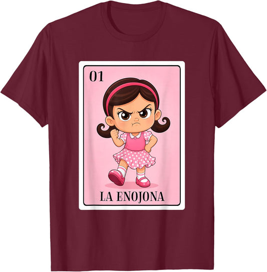 Latina La Enojona Angry Girl Chicana Mexican Bingo Card T-Shirt - T-Shirt | Maroon