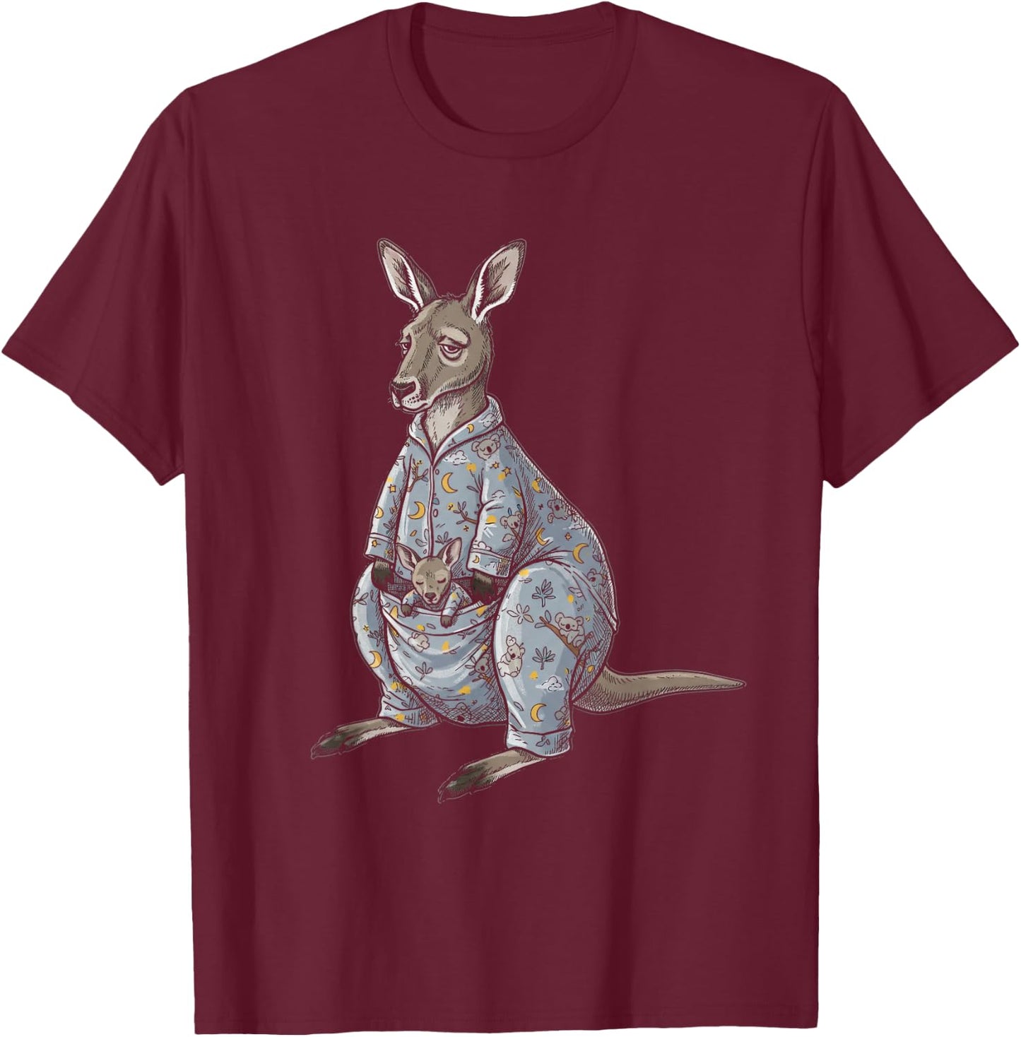 Funny Sleepy Kangaroo Pajama Women Men Kids Boys And Girls T-Shirt - T-Shirt | Maroon