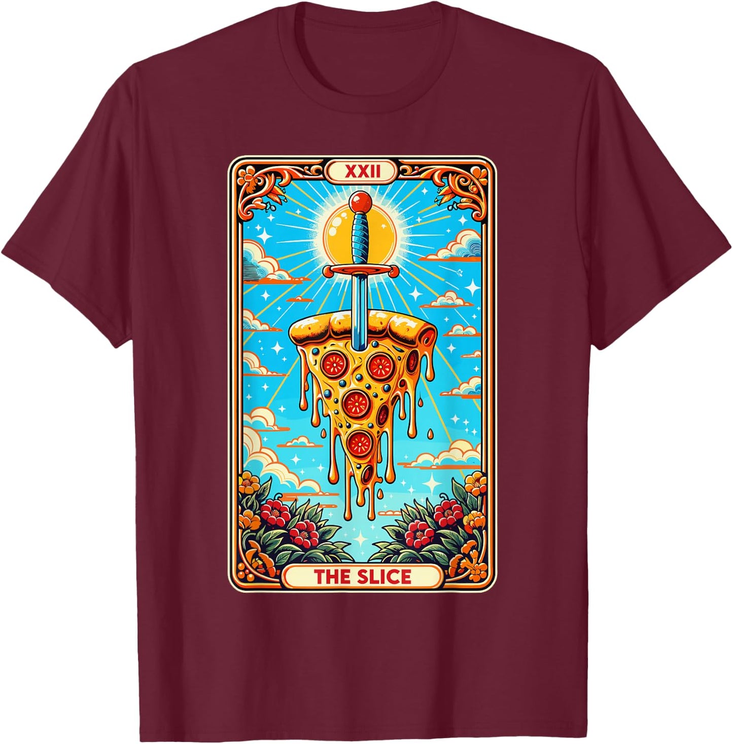 Tarot card funny pizza shirt pizza knife pizza shovel fast food T-Shirt - T-Shirt | Maroon