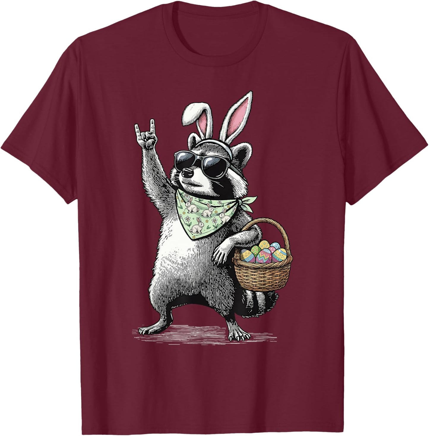 Retro Ostern Waschbär Lustiges Ostern T-Shirt - T-Shirt | Maroon