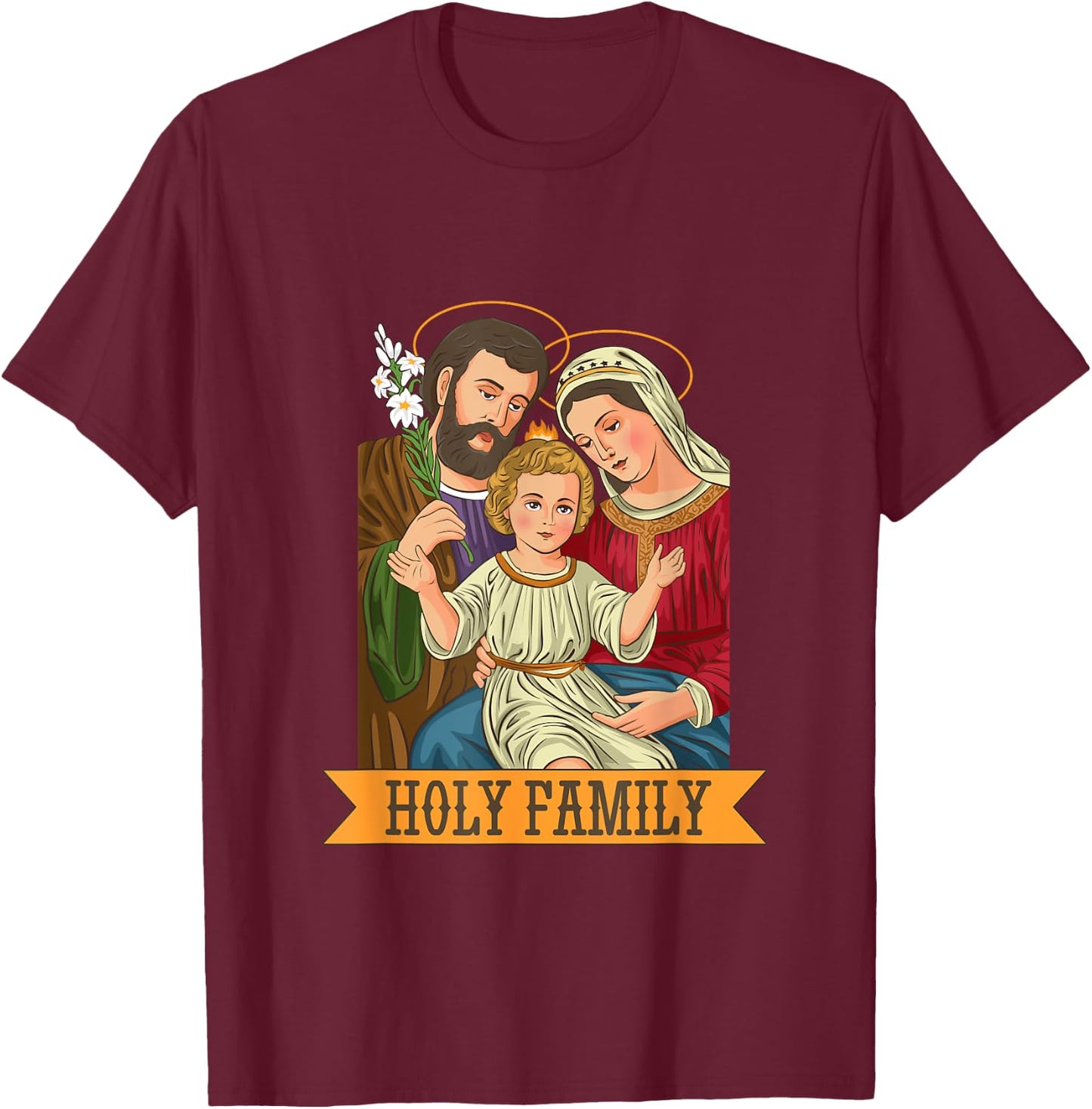 Jesus, Virgin Mary and St Joseph T-Shirt - T-Shirt | Maroon
