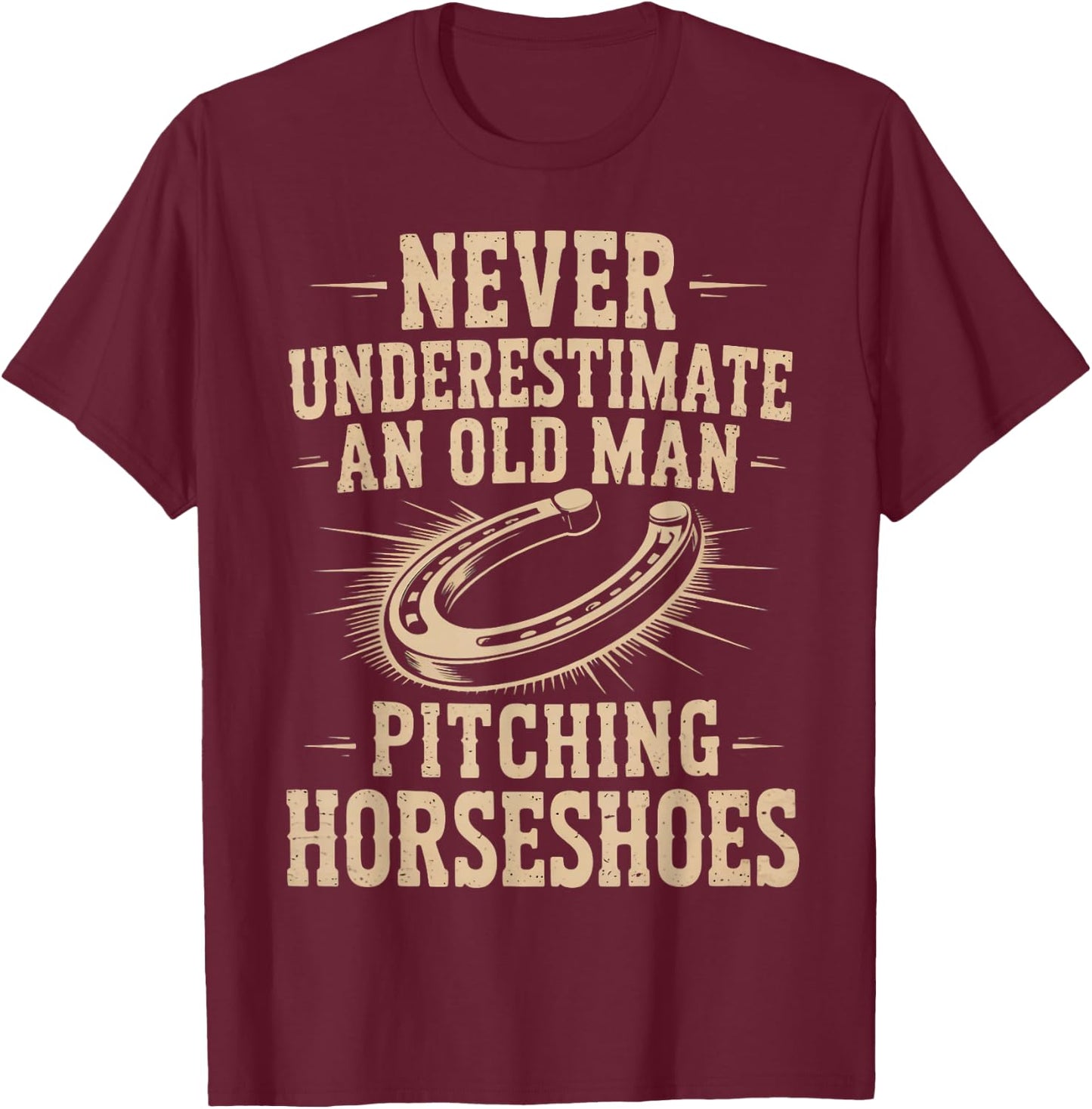 Old Man Pitching Horseshoes Game Ringer Horseshoe Pitching T-Shirt - T-Shirt | Maroon