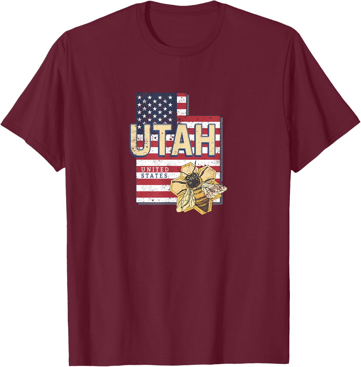 Utah with Bee United States retro map Vintage USA souvenir T-Shirt - T-Shirt | Maroon