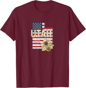 Utah with Bee United States retro map Vintage USA souvenir T-Shirt - T-Shirt | Maroon