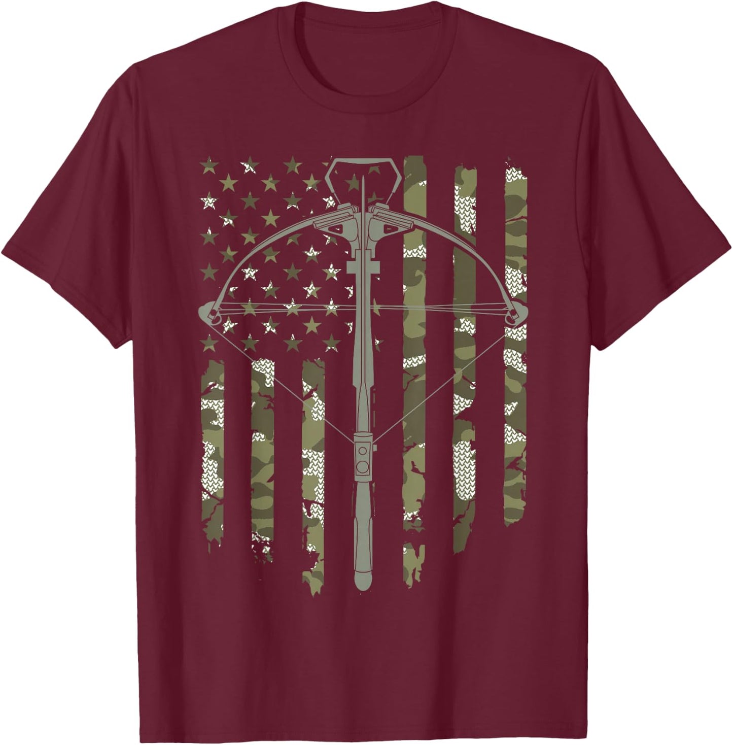 Crossbow Hunting Vintage American Flag Camouflage T-Shirt - T-Shirt | Maroon
