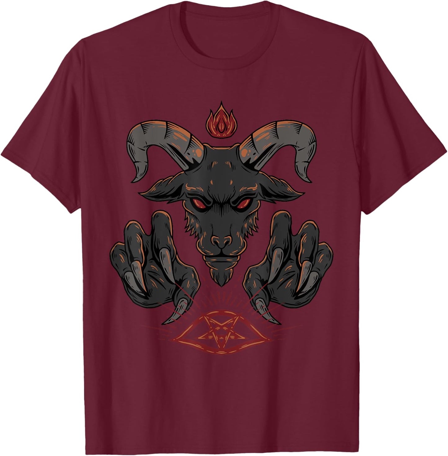 Pentagram Eye Baphomet Satanic Satan Occult Goat T-Shirt - T-Shirt | Maroon