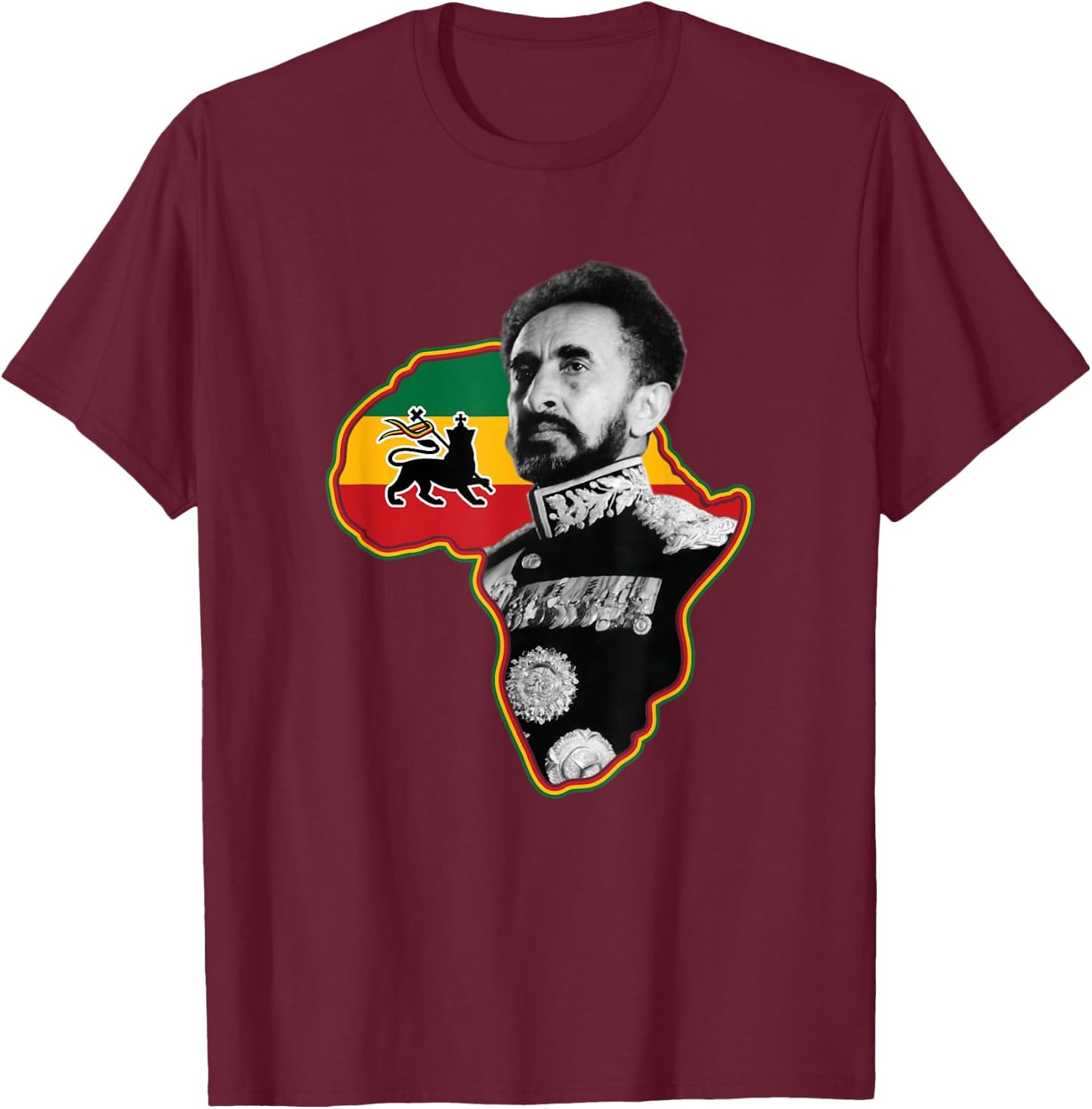 African Hero Haile Selassie I T-Shirt - T-Shirt | Maroon