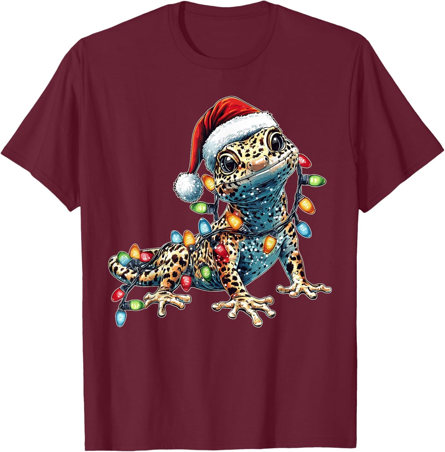 Leopard Gecko Lizard Christmas Hat Xmas T-Shirt - T-Shirt | Maroon
