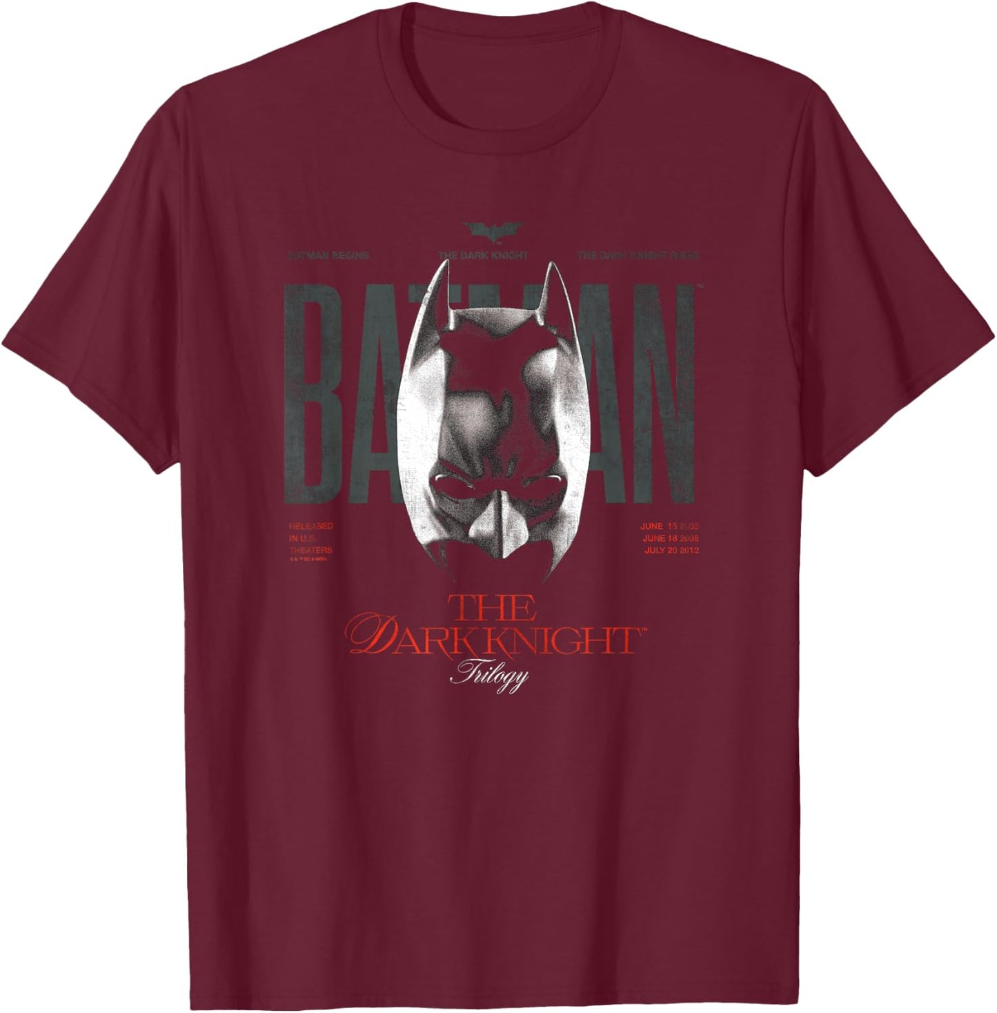 Batman The Dark Knight Trilogy Cowl 85th Anniversary T-Shirt - T-Shirt | Maroon