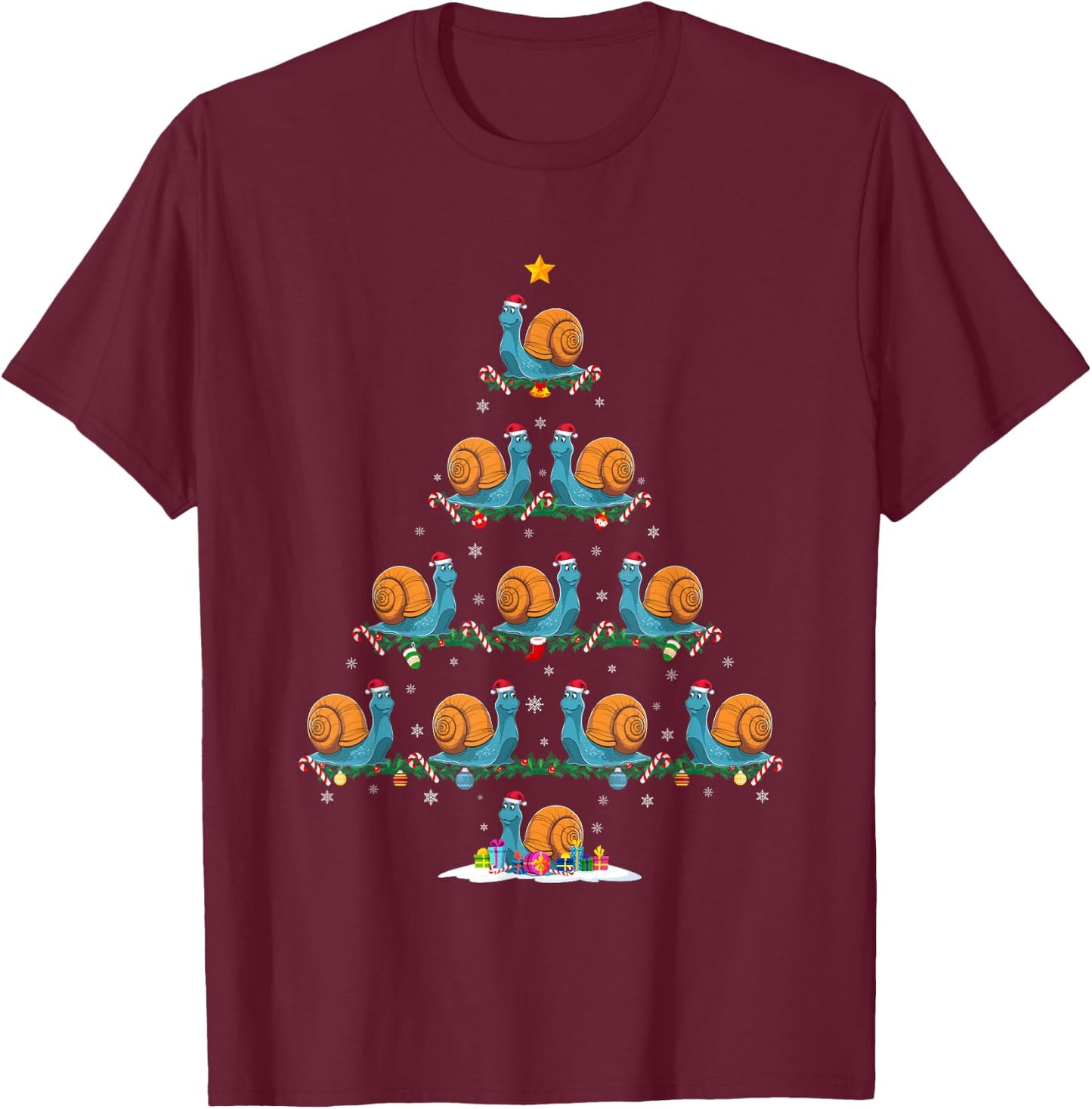 Snail Christmas Tree Pajama Men Women Kids Ugly Xmas T-Shirt - T-Shirt | Maroon