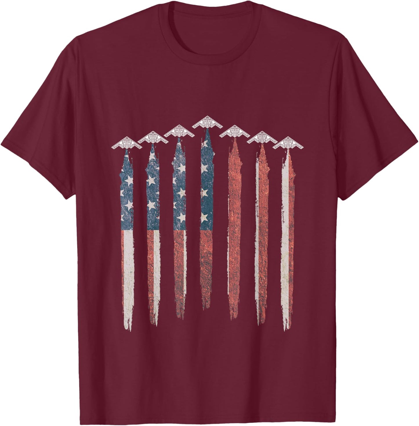 B2 Stealth Bomber Airplane USA Flag B2 4th of July T-Shirt - T-Shirt | Maroon